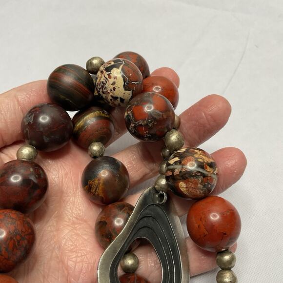 Brutalist Brecciated Jasper Necklace Metal Beads, Sterling & Bronze Clasp 275g - Picture 8 of 14